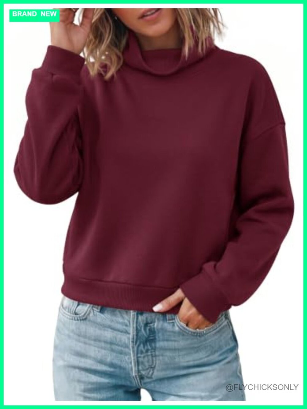 Cropped Sweatshirt Mock Neck Fleece Pullover Long Sleeve Casual Top